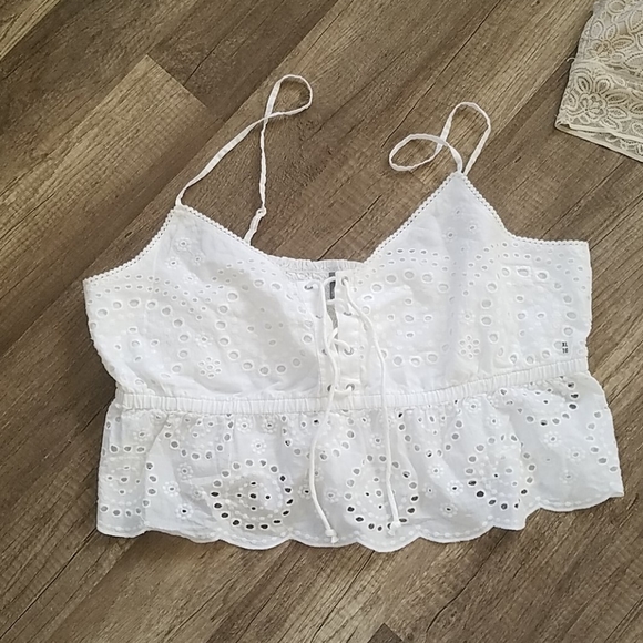 Aerie 3 Bralettes & Eyelet Lace Peplum Crop Top XL - Picture 5 of 14